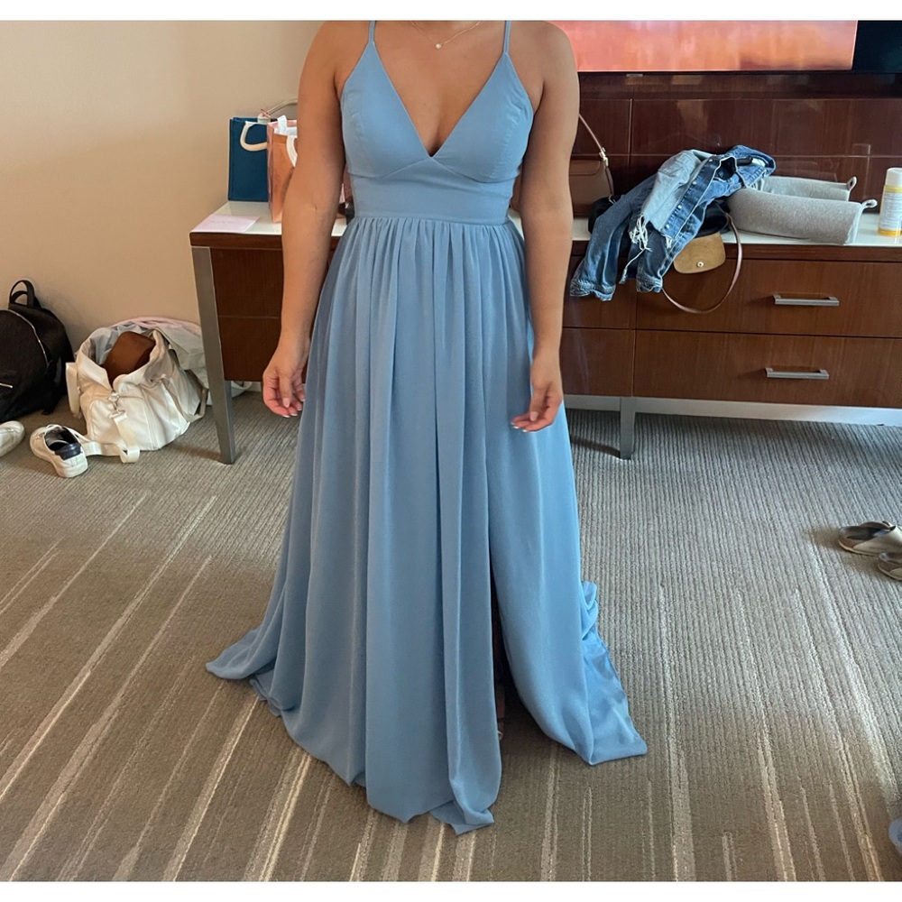 Azazi Aaida steel blue dress worn but no stains will also include small shawl
